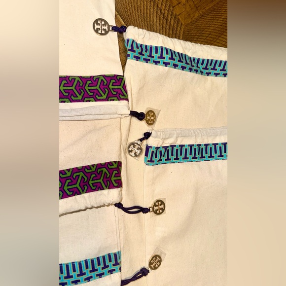💙💜 Tory Burch Cream Dust Bags with Blue & Purple Trim / Green & Purple Trim 💜💚 - Picture 2 of 12